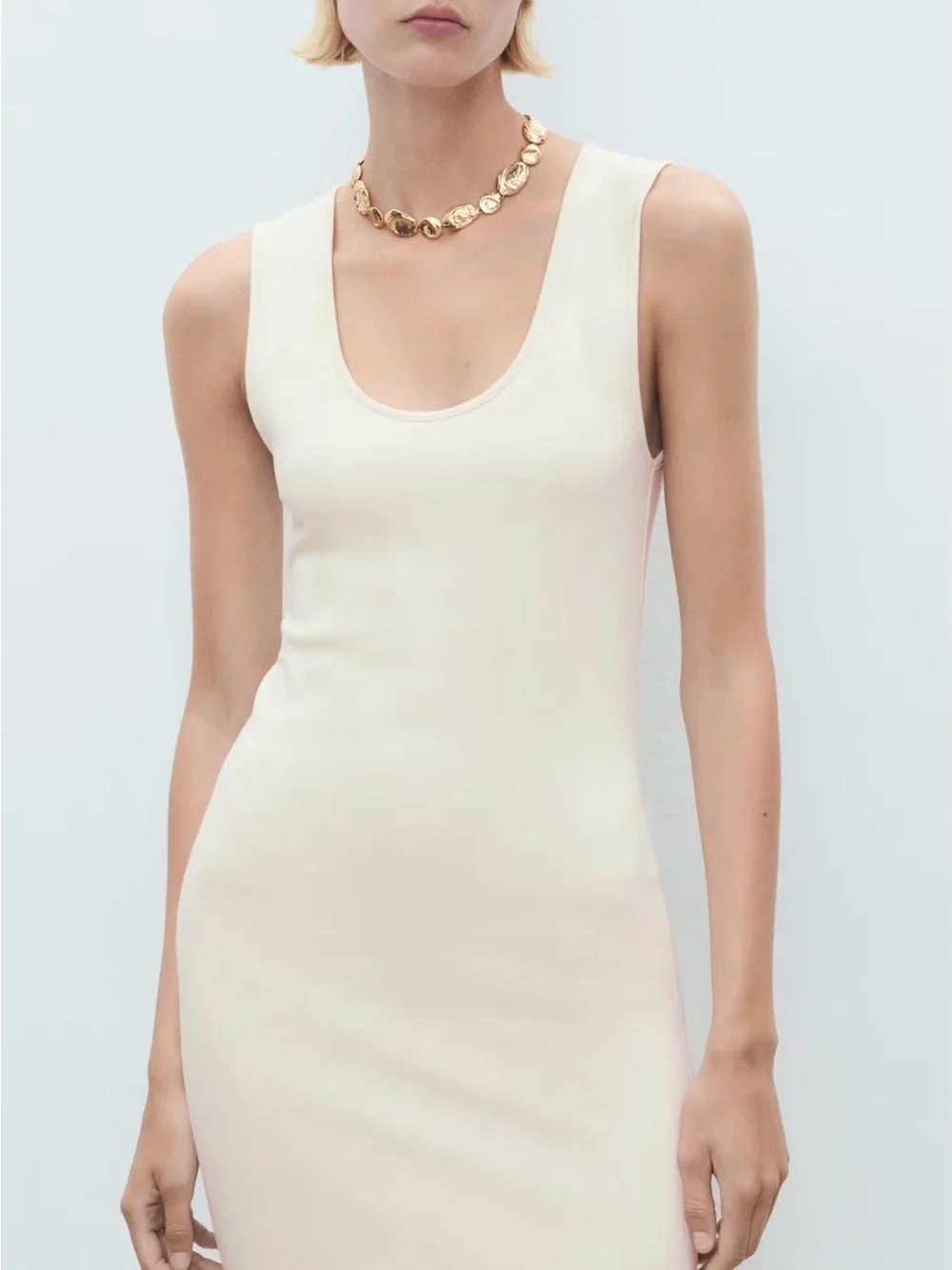 Like New Mango Fitted Midi Dress in Ecru, US 4 - Picture 2 of 7